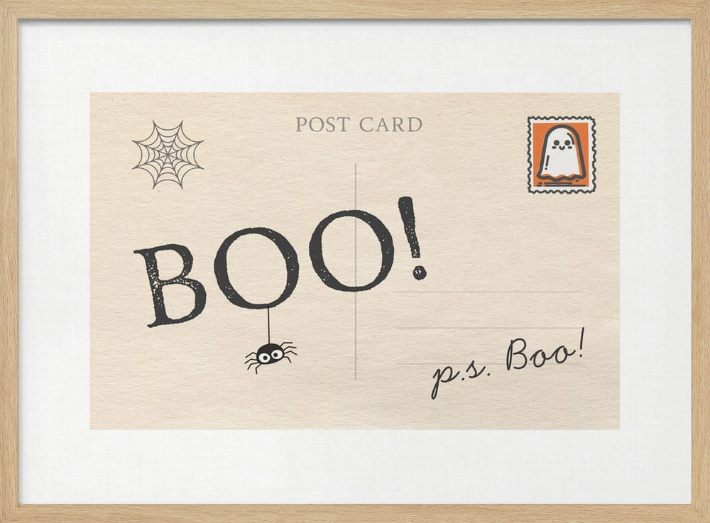 Halloween Boo Postcard Halloween Wall Art Print – Cute Kawaii Halloween Poster