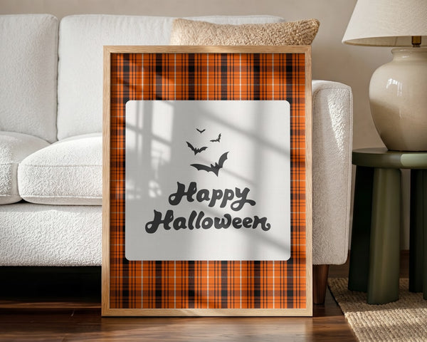 Happy Halloween Plaid Halloween Wall Art Print – Gothic Vintage Halloween Poster