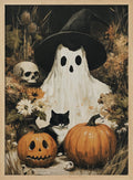 Spooky Ghost Cat Pumpkins Halloween Wall Art Print