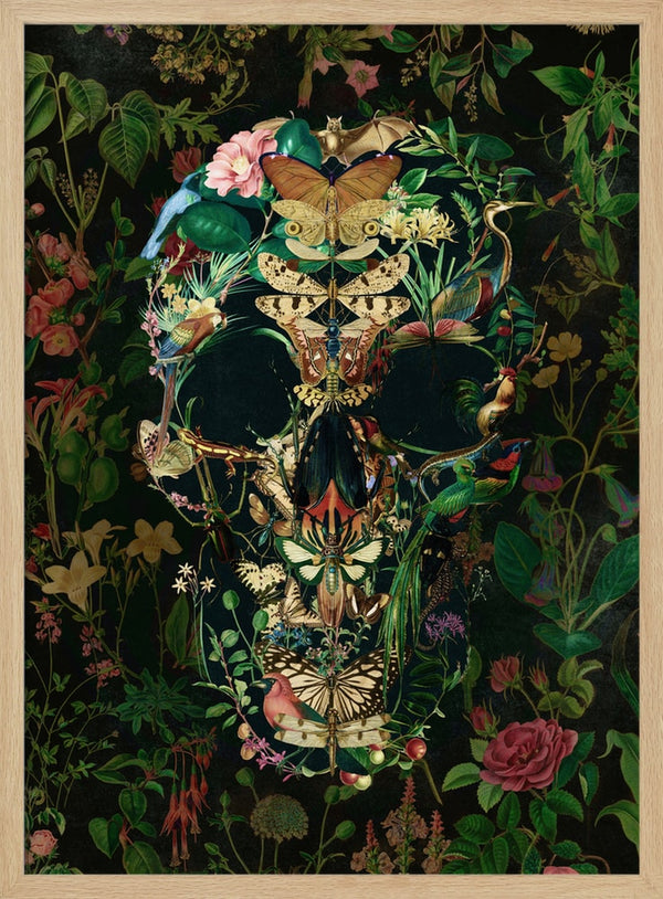 Dark Botanical Skull Halloween Wall Art Print – Gothic Skull Halloween Poster