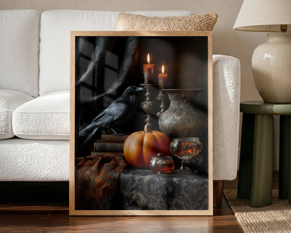 Dark Autumn Still Life Halloween Wall Art Print – Gothic Vintage Halloween Poster