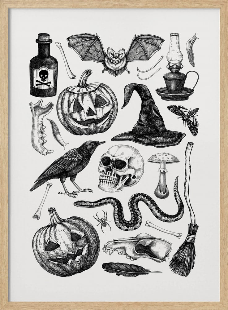 Spooky Halloween Illustration Halloween Wall Art Print – Gothic Occult Halloween Poster
