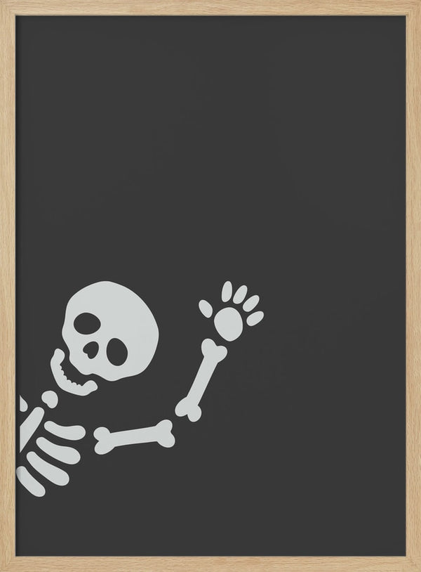 Friendly Waving Skeleton Halloween Wall Art Print – Cute Kawaii Halloween Poster