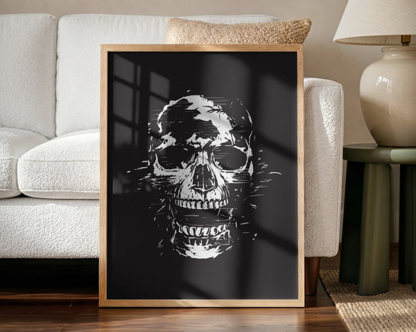 Distressed Grunge Skull Halloween Wall Art Print – Minimal Halloween Poster