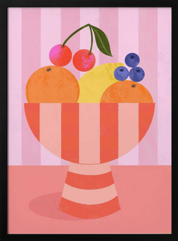 Fruit in Striped Bowl