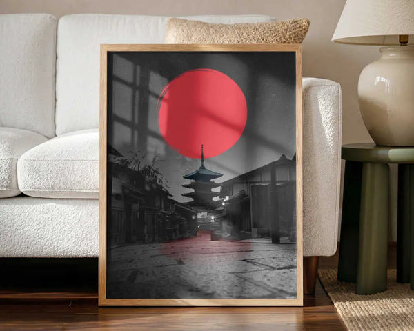 Iconic Pagoda Red Sun Art Print UK — Japanese Vibrant Wall Art — Living Room — Wall It All Prints