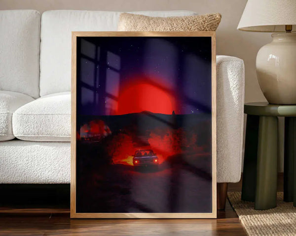Red Sun Night Drive Art Print UK — Dark Moody Dark Wall Art — Bathroom — Wall It All Prints