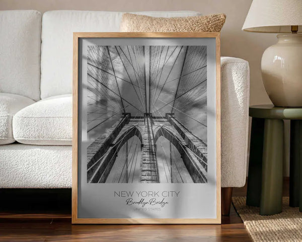 Brooklyn Bridge Upward View Art Print UK — Vintage Dark Wall Art — Living Room — Wall It All Prints