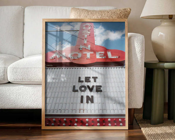 Retro Motel Love Sign Art Print UK — Portrait Vibrant Wall Art — Living Room — Wall It All Prints