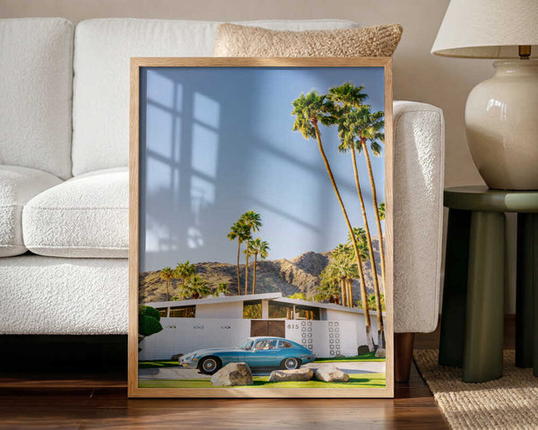 Midcentury Modern Blue Car Art Print UK — Botanical Minimal Wall Art — Living Room — Wall It All Prints