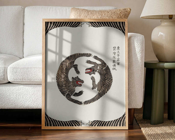 Woodblock Tigers From Yatsuo No Tsubaki (Creative ed.)) Art Print UK — Japanese Vibrant Wall Art — Living Room — Wall It...