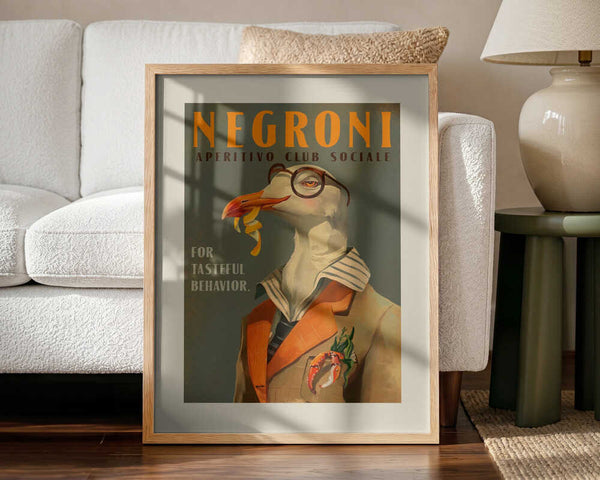 Vintage Art Deco Negroni Poster Of A Fancy Seagull