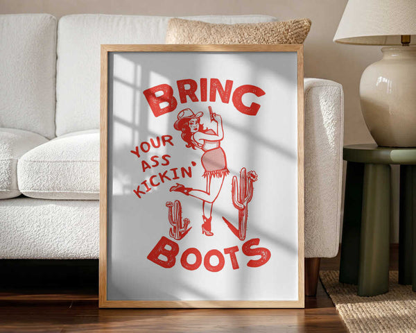 Ass Kicking Boots Funny Western Cowgirl Art Print UK — Abstract Vibrant Wall Art — Living Room — Wall It All Prints