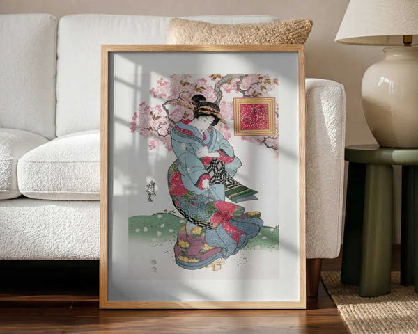 Japanese Woman (1828) Vintage Woodblock Print With Boarder Keisai Eisen