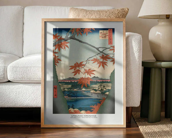 Maple Trees At Mama, Tekona Shrine and Tdugi Bridge Utagawa Hiroshige