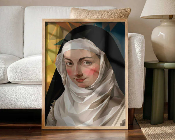 Geometric Nun Art Print - Serene Portrait Low Profile