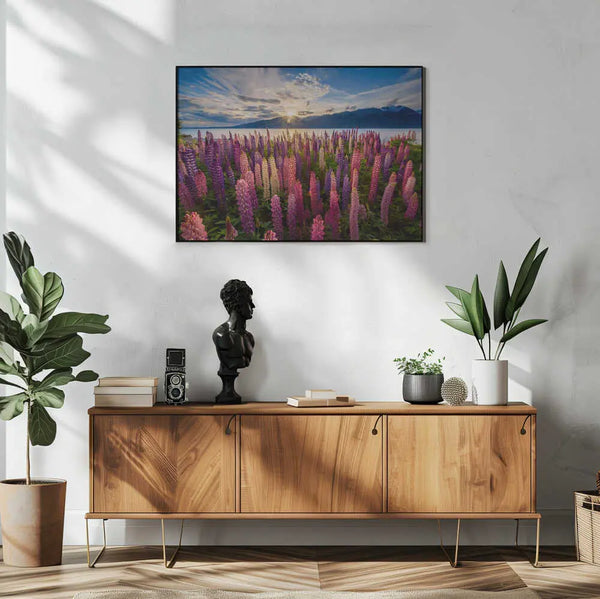 Lupine Sunset Lake Art Print UK — Botanical Vibrant Wall Art — Living Room — Wall It All Prints