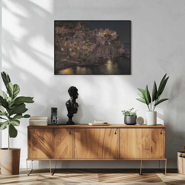 Italian Coastal Village Night Art Print UK — Landscape Vibrant Wall Art — Living Room — Wall It All Prints