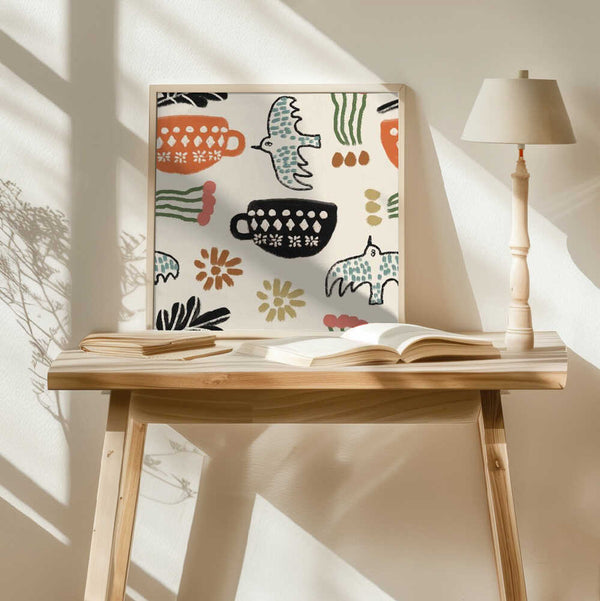 Nordic Folk Cups And Birds