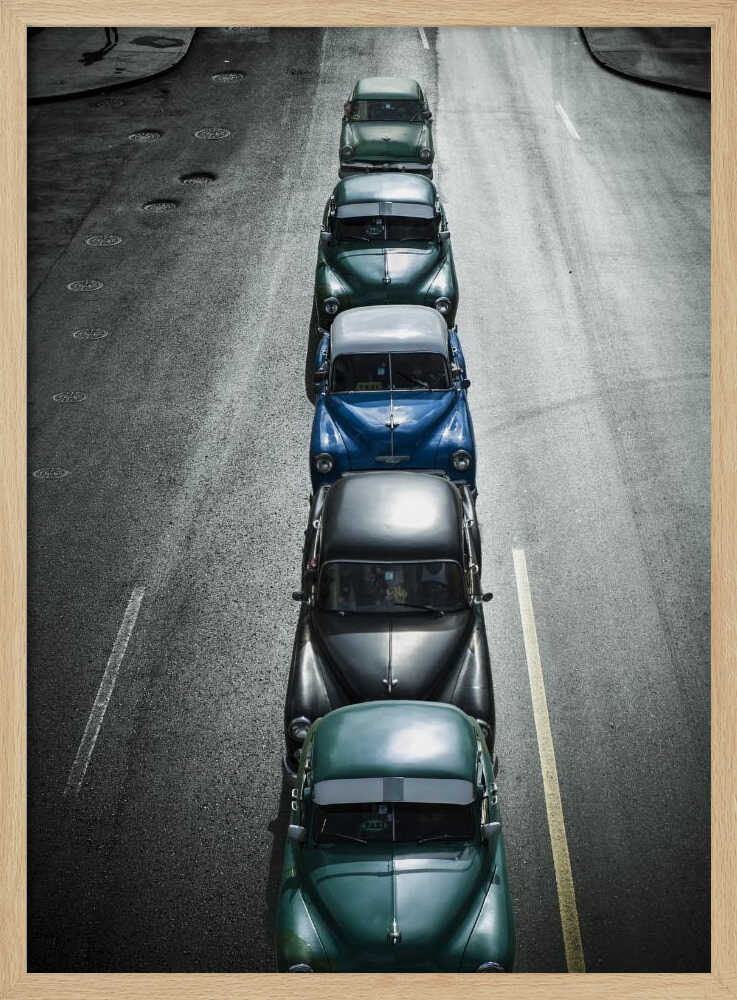 Vintage Cars Lined Up Art Print UK — Vintage Dark Wall Art — Living Room — Wall It All Prints