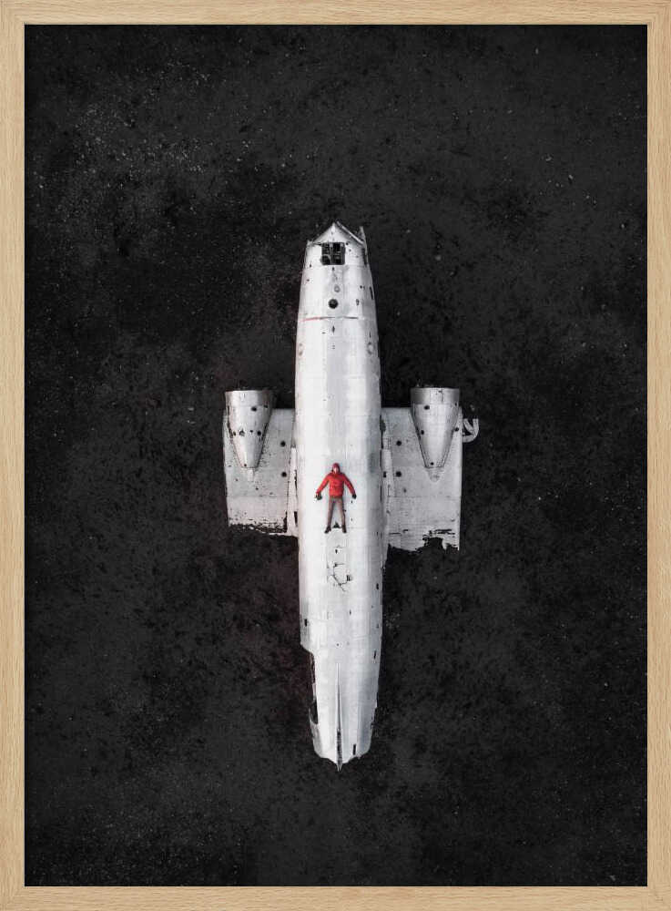 Red Jacket Plane Wreck Art Print UK — Abstract Dark Wall Art — Office — Wall It All Prints