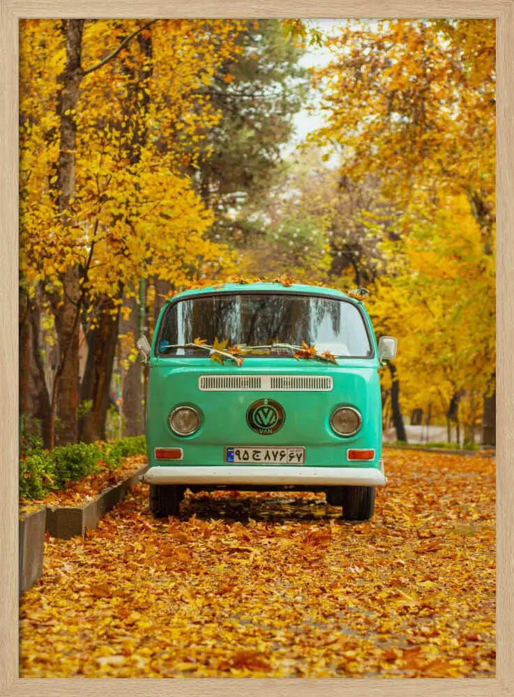 Green Van Autumn Road Art Print UK — Landscape Vibrant Wall Art — Living Room — Wall It All Prints