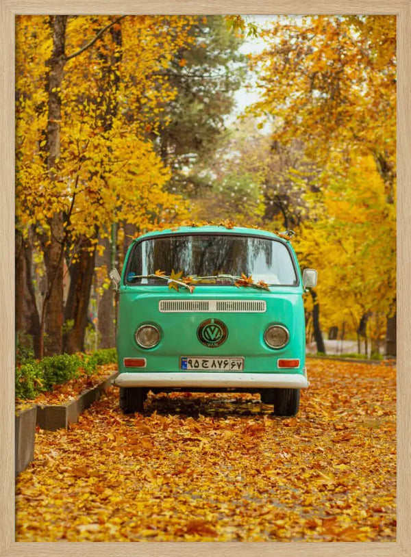 Green Van Autumn Road Art Print UK — Landscape Vibrant Wall Art — Living Room — Wall It All Prints
