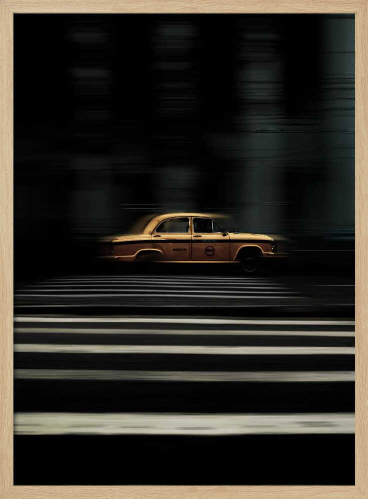 Speeding Yellow Taxi Art Print UK — Dark Moody Vibrant Wall Art — Living Room — Wall It All Prints
