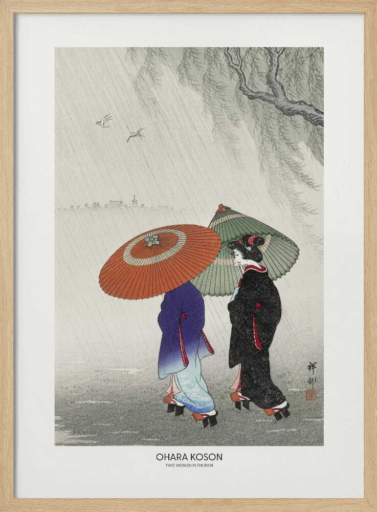Two Women In The Rain Art Print UK — Japanese Vibrant Wall Art — Living Room — Wall It All Prints