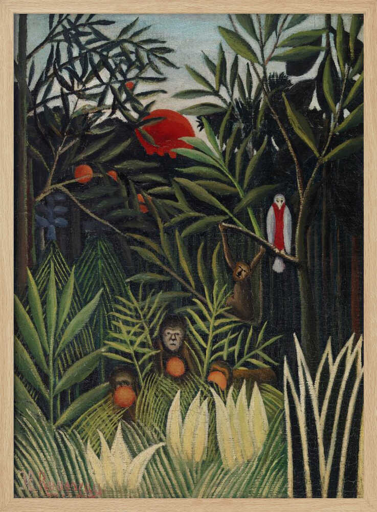 Monkeys And Parrot In The Virgin Forest