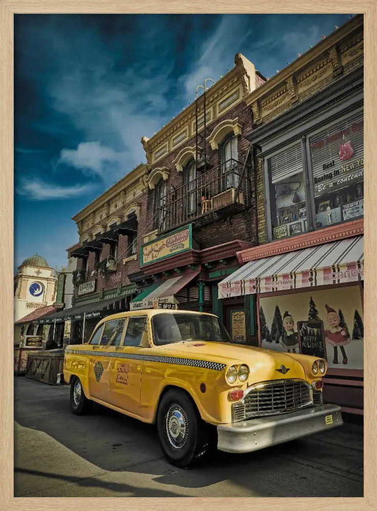 Vintage Yellow Cab Art Print UK — Dark Moody Vibrant Wall Art — Living Room — Wall It All Prints