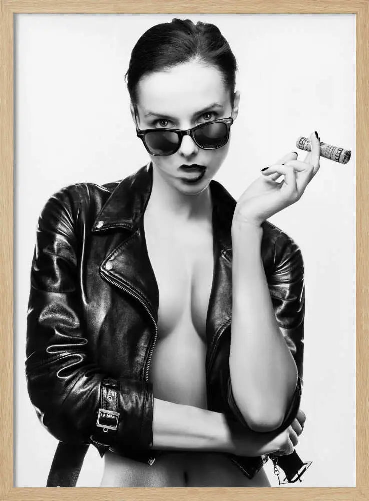 Edgy Woman Leather Jacket Art Print UK — Portrait Vibrant Wall Art — Living Room — Wall It All Prints