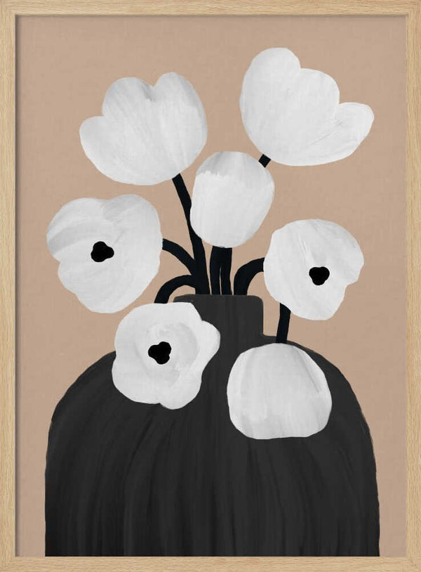 White Blooms Black Vase