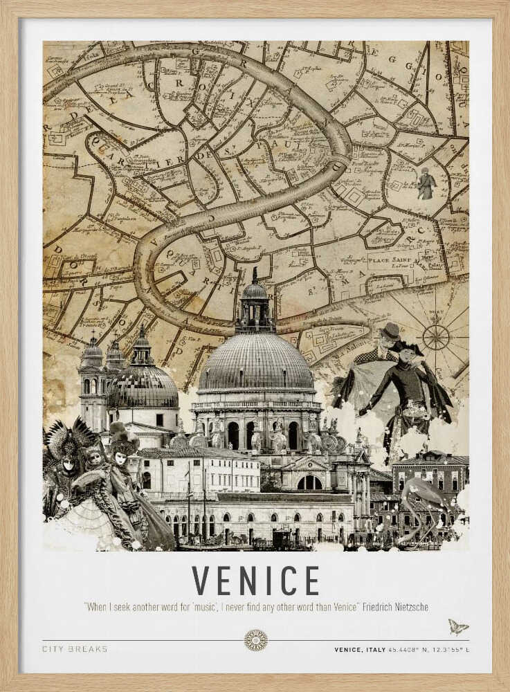 Vintage Venice Map Art Print UK — Abstract Vibrant Wall Art — Living Room — Wall It All Prints