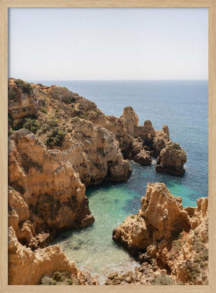 Golden Cliffs Azure Ocean Art Print UK — Landscape Vibrant Wall Art — Living Room — Wall It All Prints