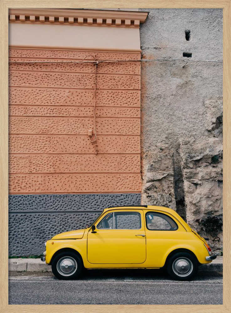 Yellow Vintage Street Car Art Print UK — Portrait Vibrant Wall Art — Living Room — Wall It All Prints