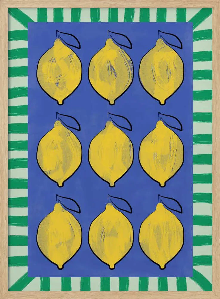 Vibrant Lemons Blue Grid Elena Ristova