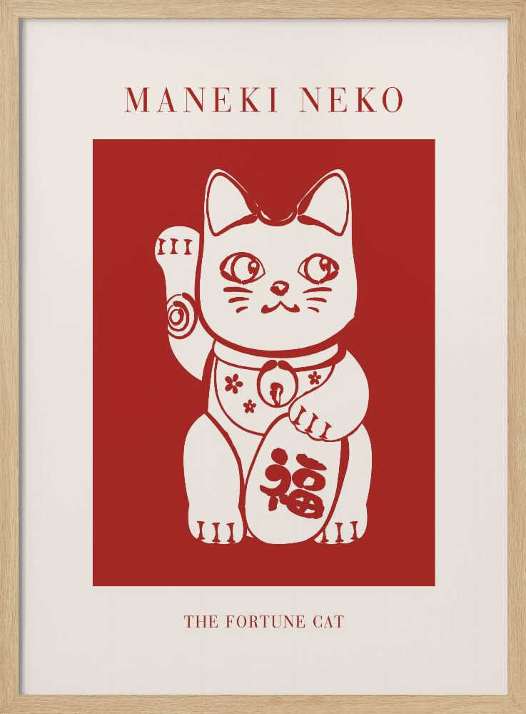 Maneki Neko Lucky Cat Art Print UK — Japanese Minimal Wall Art — Office — Wall It All Prints