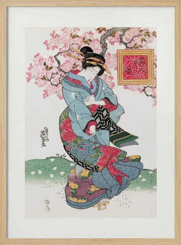 Japanese Woman (1828) Vintage Woodblock Print With Boarder Keisai Eisen