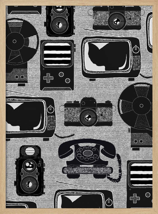 Retro Tech Cats Art Print UK — Vintage Dark Wall Art — Living Room — Wall It All Prints