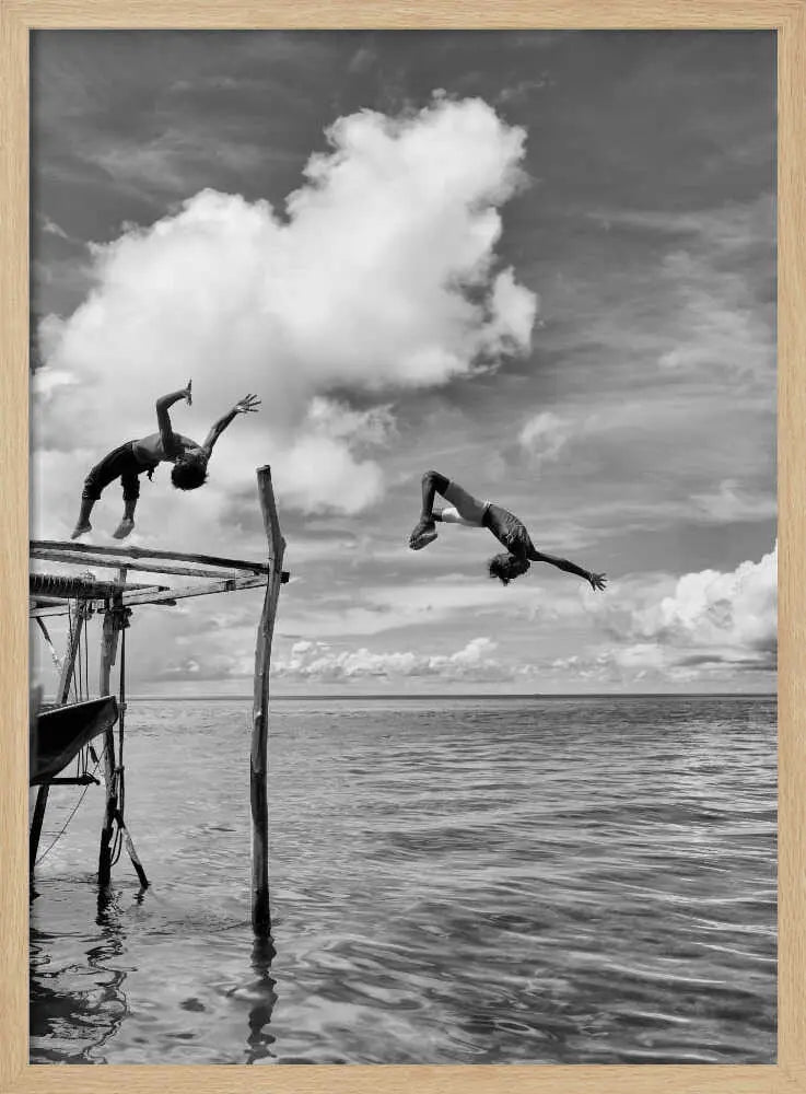 Kids Leaping into Ocean Art Print UK — Landscape Dark Wall Art — Nursery — Wall It All Prints