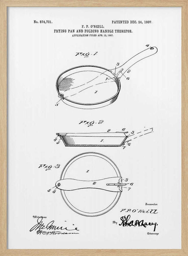 Frying Pan Patent Drawing Art Print UK — Vintage Dark Wall Art — Kitchen — Wall It All Prints