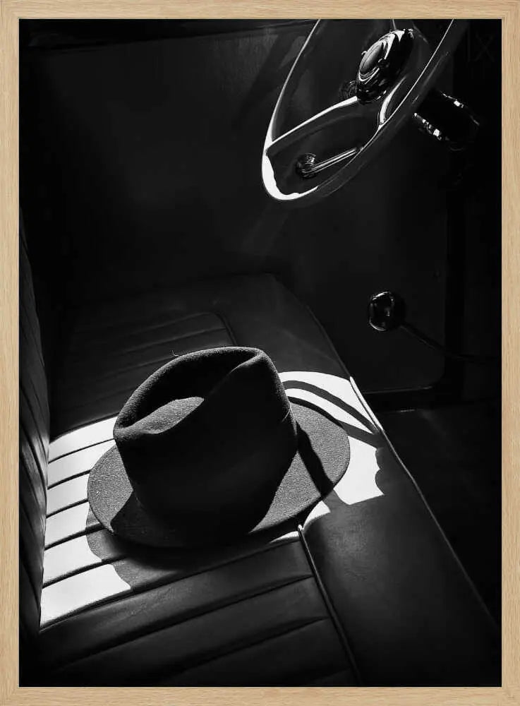 Fedora In Vintage Car Art Print UK — Dark Moody Dark Wall Art — Living Room — Wall It All Prints