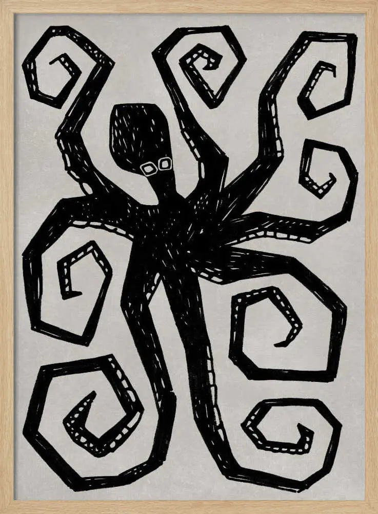 Black Octopus Swirl Art Print UK — Abstract Vibrant Wall Art — Living Room — Wall It All Prints