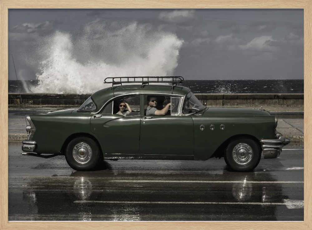 Green Classic Car Waves Art Print UK — Landscape Fresh Wall Art — Living Room — Wall It All Prints