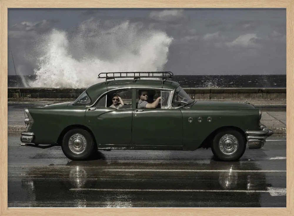 Green Classic Car Waves Art Print UK — Landscape Fresh Wall Art — Living Room — Wall It All Prints