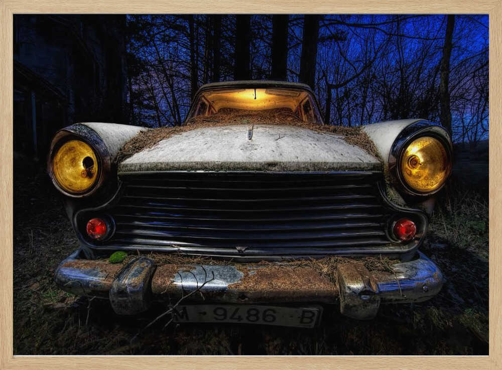 Eerie Car Blue Night Art Print UK — Dark Moody Dark Wall Art — Living Room — Wall It All Prints