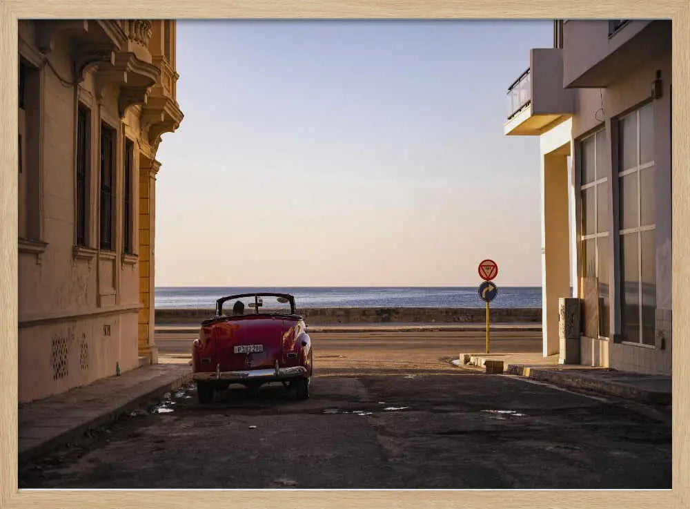 Cuban Car Ocean Sunset Art Print UK — Landscape Warm Wall Art — Living Room — Wall It All Prints