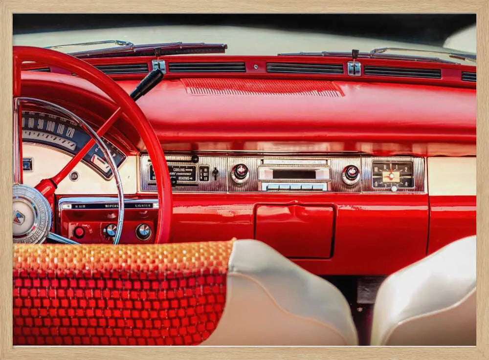 Vintage Red Car Interior Art Print UK — Vintage Vibrant Wall Art — Living Room — Wall It All Prints