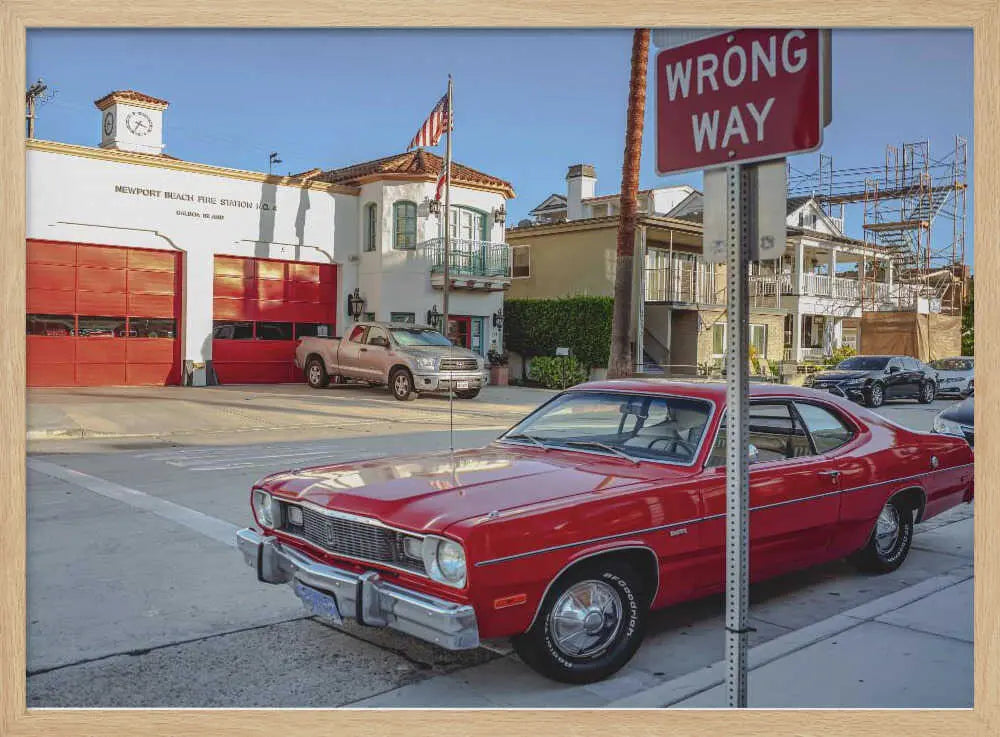 Vintage Red Car Firehouse Art Print UK — Vintage Vibrant Wall Art — Living Room — Wall It All Prints